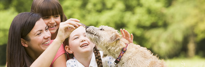 Family with pet dog